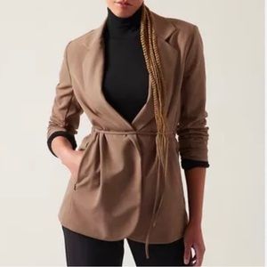 Athleta Endless Primatwill Blazer Jacket Pockets Rustic Beige SZ 6 Travel Tan